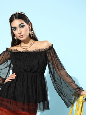 SASSAFRAS Casual Printed Women Black Top