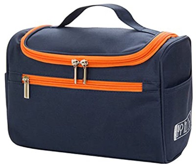 HOUSE OF QUIRK Travel Toiletry Bag, Waterproof Dopp Kit for Shaving Makeup Accessories, Men Cosmetic Organizer with Large Capacity, for Gym, Camping - Dark Blue/Orange Travel Toiletry Kit(Multicolor)