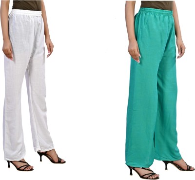 LETZ DEZINE Relaxed Women Green, White Trousers