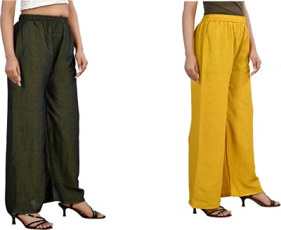 LETZ DEZINE Relaxed Women Yellow, Dark Green Trousers