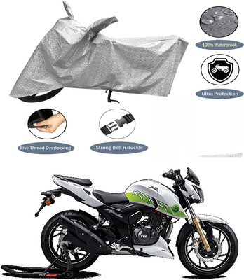 AutoGalaxy Waterproof Two Wheeler Cover for TVS(Apache RTR 200 Fi E100, Silver)
