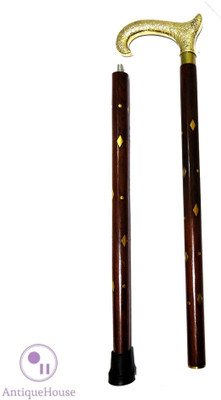 AntiqueHouse solid wood folding walking stick with curved brass handle Walking Stick