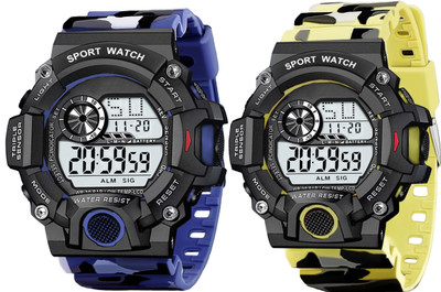 IIK Collection DG-012-013-Blue-Yellow Military Strap | 12h/24h Time | Led back light | Multi-Functional | Calendar Day and Date | Alarm | LED Display | Digital Watch  - For Men