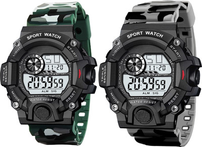 IIK Collection IIK-DG-011-014-Green-Grey Military Strap | 12h/24h Time | Led back light | Multi-Functional | Calendar Day and Date | Alarm | LED Display | Digital Watch  - For Men
