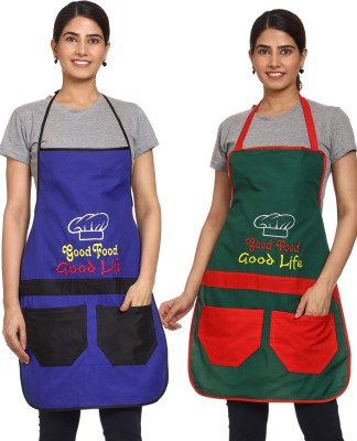 BHD Creations Cotton, Polyester Chef's Apron - Free Size(Blue, Green, Pack of 2)