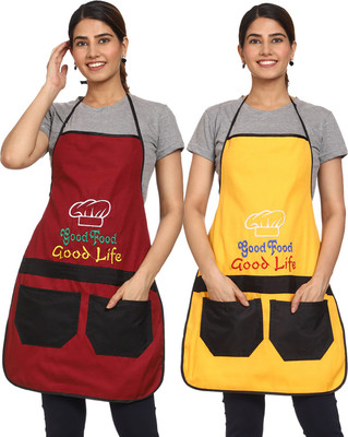 BHD Creations Cotton, Polyester Chef's Apron - Free Size(Maroon, Yellow, Pack of 2)