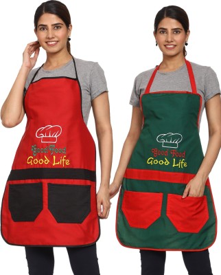 BHD Creations Cotton, Polyester Chef's Apron - Free Size(Red, Green, Pack of 2)