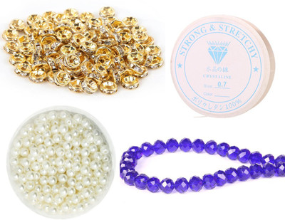 AN Sunshine Combo of Crystal & Spacer Bead Jewellery Findings Art & Craft Material 50 Spacer Beads & 6mm Round Loose Beads 120 Pcs Dark Blue