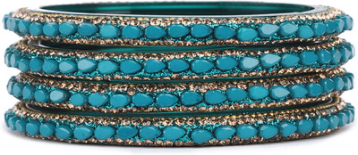 Rijoli Glass Zircon Bangle Set(Pack of 4)
