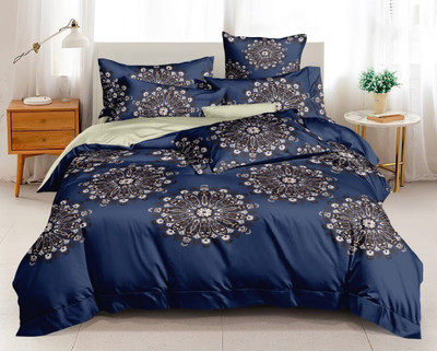 Linemates Cotton Double King Sized Bedding Set(Blue, Glace Cotton AC Comforter Set King Size Double Bed with 1 Flat bedsheet-225x250 cm inch and 2 Pillow Covers)
