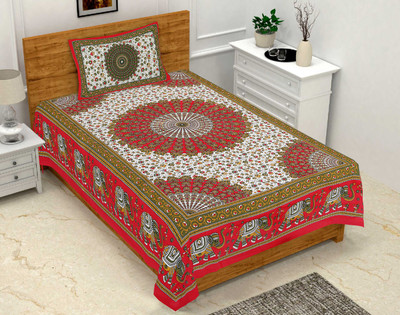 Ubania Collection 140 TC Cotton Single Jaipuri Prints Flat Bedsheet(Pack of 1, Red)