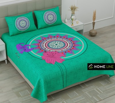 Homeline 104 TC Cotton Double Floral Flat Bedsheet(Pack of 1, Green)