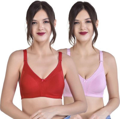 Alishan Casual Poly Cotton Non Padded Non Wired Seamless Minimizer Bra Women Minimizer Non Padded Bra(Red, Pink)