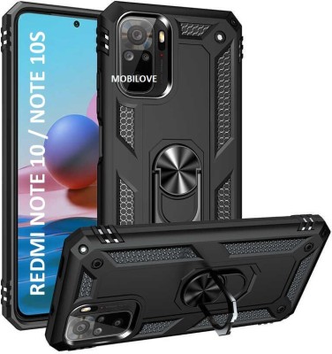 MOBILOVE Back Cover for Redmi Note 10 / Note 10s | Dual Layer Hybrid Armor Defender Case with 360 Degree Metal Ring(Black, Rugged Armor, Pack of: 1)
