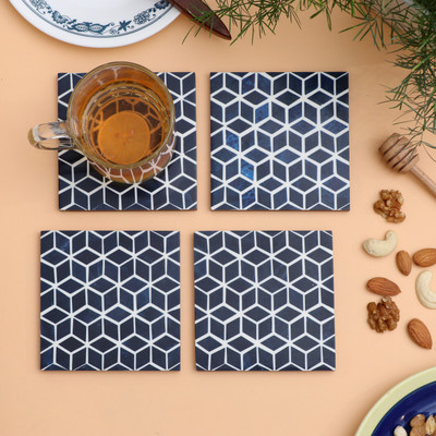 DULI Square Medium Density Fibreboard Coaster Set(Pack of 4)