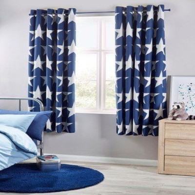 Fashion Point 274 cm (9 ft) Polyester Room Darkening Long Door Curtain (Pack Of 2)(Printed, Navy Blue)