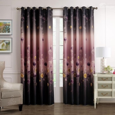 Tample Fab 214 cm (7 ft) Polyester Room Darkening Door Curtain (Pack Of 2)(Floral, Brown)