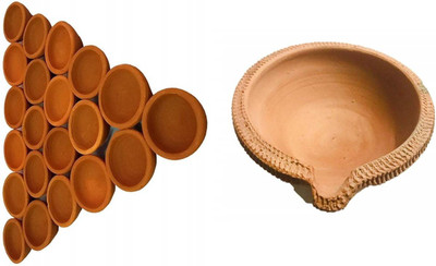 Newai Earthenware (Pack of 22) Table Diya Set(Height: 3 inch)