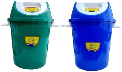 Randal New 360 Degree Rotate Plastic Swing Lid Garbage Waste Dustbin Wet & Dry for Home, Office, Factory ( 25 L - Green & Blue - 2 PCS ) Plastic Dustbin(Blue, Pack of 2)