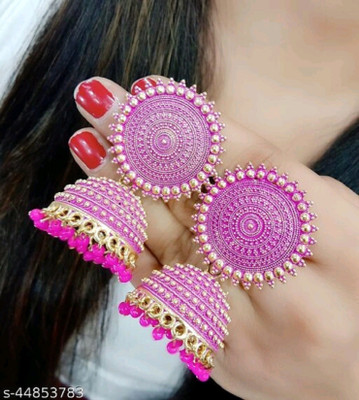 DECOLOGY Beautiful & Attractive Big Kundan Jhumka earrings for Girls and Women. (Pink Color) Brass Jhumki Earring