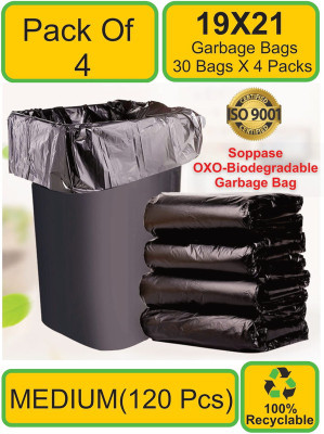 Vruta OXO-BioDegradeable Garbage Bag (19X21 Inch) Black Pack Of 4 Rolls Medium 15 L Garbage Bag  Pack Of 120(120Bag )