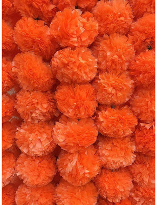 AOUDICHYA Marigold FLower for Pooja decoration Wall hanging wall decor Orange Marigold Artificial Flower(50 inch, Pack of 5, Garlands)