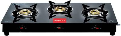 CARVES byCARVES 3 Burner Alfa Black Glass MS Frame LPG Gas Stove. It Comes with Casting Heavy pan Supports, (ISI Certified) Steel Manual Gas Stove