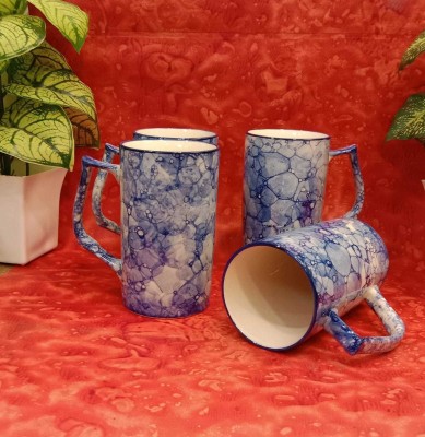 caffeine (Pack of 6) Handmade Blue & White Stoneware Milk Mug Glass(500 ml, Ceramic)
