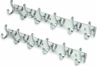 Redcroc Stainless Steel S Type 6 Pins Cloth Hanger Bathroom Wall Door Hooks For Hanging keys,Clothes,Holder,towel Steel Hooks (Pack Of 2) - Pandel Hook Rail(Pack of 1)