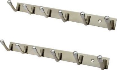 Redcroc Stainless Steel V Type 6 Pins Cloth Hanger Bathroom Wall Door Hooks For Hanging keys,Clothes,Holder,towel Steel Hooks (Pack Of 2) - Mini Hook Rail(Pack of 2)