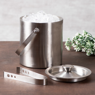 nestroots 1.5 L Steel Stainless Steel Ice Bucket with Lid and Ice Tong, Ice Cold for 6h with Handle,(6*6*6.5) Bar Accessories Ice Bucket(Steel)