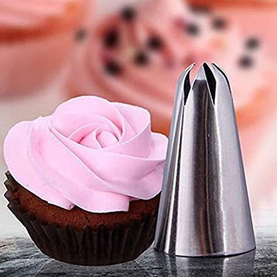 BAKERS4U 2D Large Size Rose Flower Cake Decorating Icing Tip Cupcake Nozzles Decoration Stainless Steel Quick Flower Icing Nozzle(Silver Pack of 1)