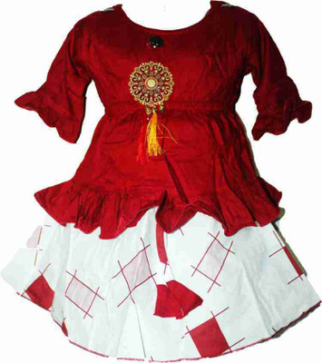 NKG FASHION Indi Baby Girls Midi/Knee Length Festive/Wedding Dress(Multicolor, Full Sleeve)