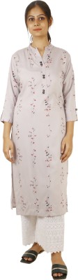 NN CLOTHIG HOUSE Women Floral Print Straight Kurta(Beige)