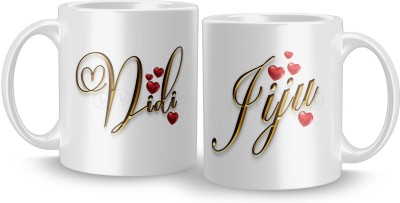 zaffran Didi Jiju Cup || Set of 2 || Printed Ceramic Coffee || 11 OZ || Gift For Couple/Anniversary/Birthday Ceramic Coffee Mug(320 ml, Pack of 2)