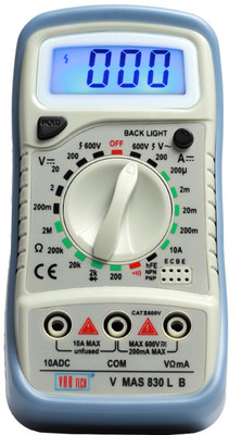 VAR TECH V MAS 830 L B, 3½ Digits (2000 Counts), 600 V AC/DC, with Backlight Digital Multimeter(White, Blue 2000 Counts)