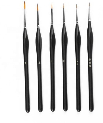 CHROME 6 Pcs Paint Brushes Set for Fine Detailing Round Pointed Tip Nylon Hair Paintbrush Miniatures Paint Brush for Miniature Detailing Acrylic Oil Watercolor Gouache(Set of 6, Black)