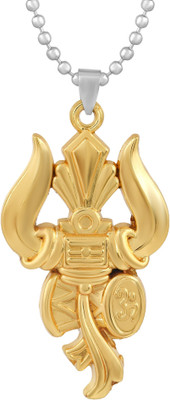 Morvi Gold Plated Brass, Lord Mahadev Symbol Trishul with Damru in 3D Design, Bholenath, Shiva, Mahakaal, Pendant Locket Jewellery Necklace for Men and Women Gold-plated Brass Pendant