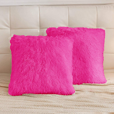 PriMaryHoMe Microfibre Solid Cushion Pack of 2(Dark Pink)