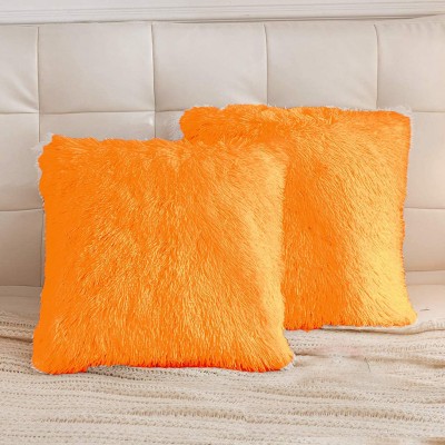 PICKKART Fur Cushions Cover(Pack of 2, 36 cm*36 cm, Orange)