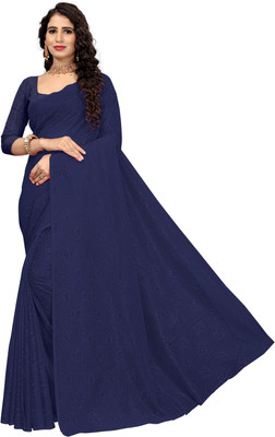 PRAVISHRI TRENDS Solid/Plain Bollywood Silk Blend Saree(Blue)