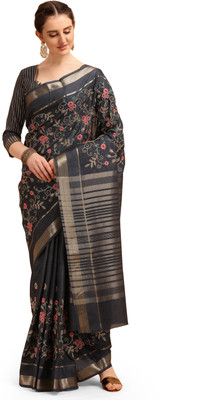 Arriva Fab Embroidered Bollywood Cotton Blend Saree(Black)