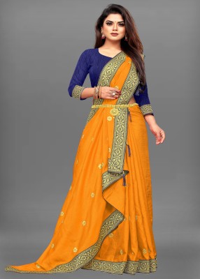 VBHP FASHION Embroidered, Solid/Plain Banarasi Jacquard, Art Silk Saree(Mustard)