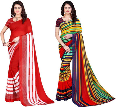 Leelavati Printed Daily Wear Georgette Saree(Pack of 2, Multicolor, Red)
