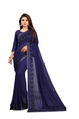 RamKrupa Creation Embroidered Bollywood Georgette Saree(Dark Blue)