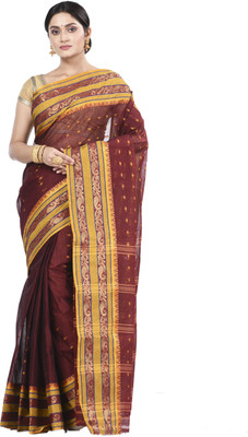 DipDiya Woven Tant Pure Cotton Saree(Brown)