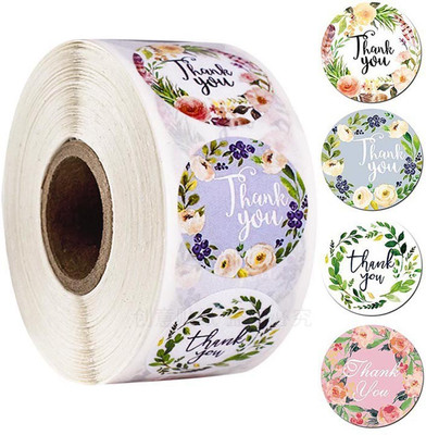 HASTHIP Pretty 500pcs Round Floral Thank You Stickers Seal Label for Favor Party Handmade Envelope Stationery Sticker (Multi-color2) Theme,  Scrapbook Kit(DIY)