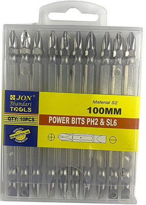 Jon Bhandari Tools PB100 PH2 & SL6 Power Screw Driver Bits Magnetic 2 in 1 Flat & Phillips 100mm (PACK OF 10) Screwdriver Bit Set(Pack of 10)