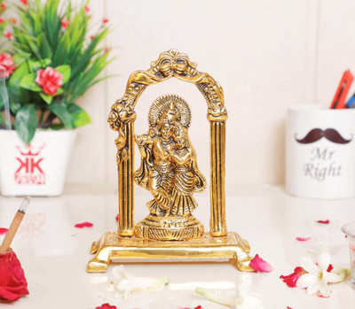 KridayKraft Radha Krishna Idol Metal Statue Gold Antique Finish for Pooja & Home,Office Decorative,Radha Krishna Murti Showpiece for Computer Dashboard,Religious Idol Figurines Gift Article... Decorative Showpiece  -  19 cm(Metal, Gold)
