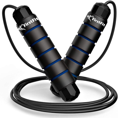 FirstFit Tangle-Free Rapid Speed Skipping Rope Ball Bearing Adjustable Exercise Jump Rope Ball Bearing Skipping Rope(Black, Blue, Length: 300 cm)